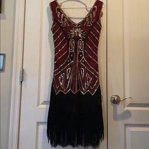 Burgundy wine 1920s flapper dress